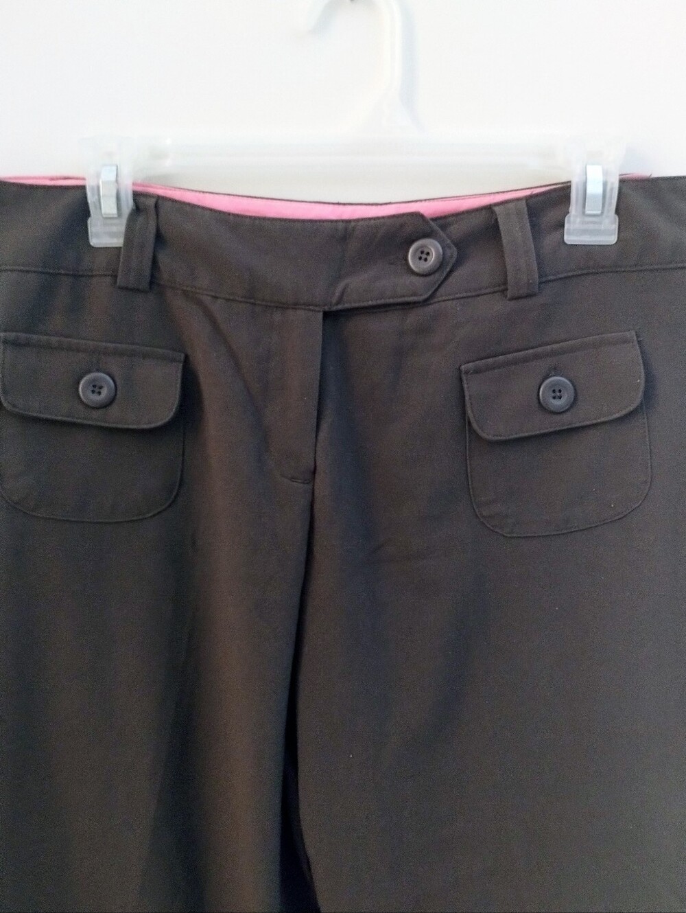 No Boundaries Brown Women's Pocket Bermuda Shorts with Pink Waist Trim